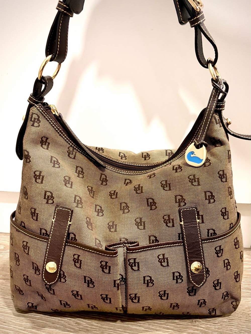Large Dooney & Bourke Brown Signature Monogram Shoulder Bag